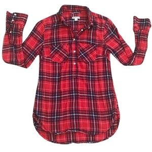 Merona Red Flannel Plaid Holiday Country Tunic Long Sleeve Shirt Cowgirl XS